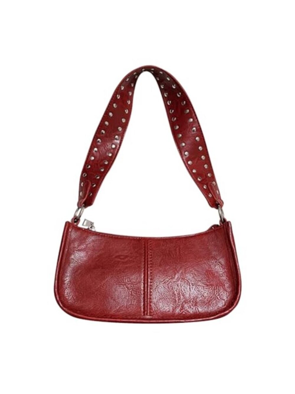 Burgundy Red Studded Shoulder Bag Y2K Retro Faux Leather Crossbody Purse